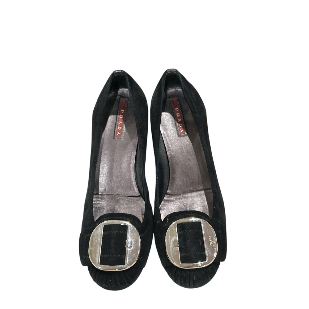 Prada Black Flats with Silver Buckle